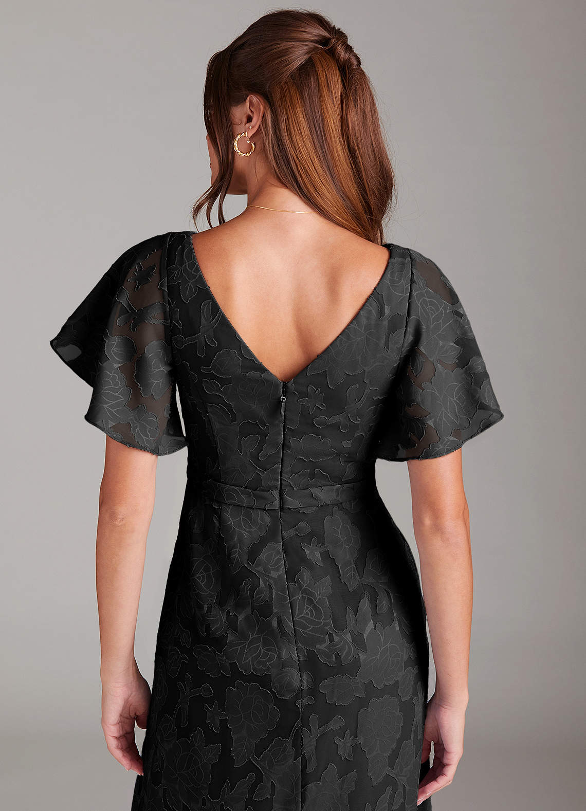 Ambrosia A-Line V-Neck Floral Burnout Bridesmaid Dress in black
