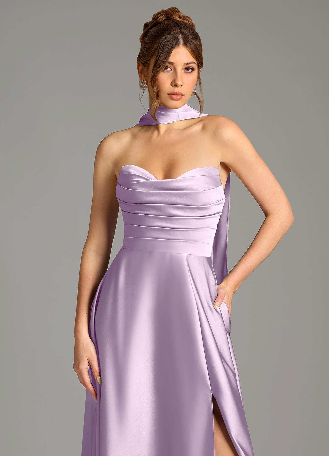 Ayla A-Line Sweetheart Stretch Satin Bridesmaid Dress in Frosted Lilac