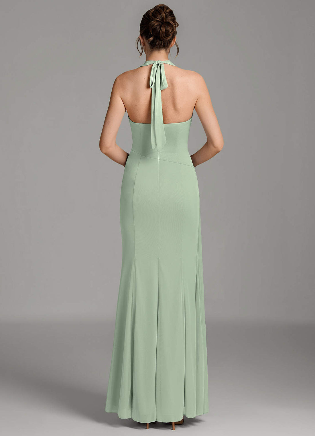 Ezra Mermaid Square-Neck Mesh Bridesmaid Dress in Dusty Sage
