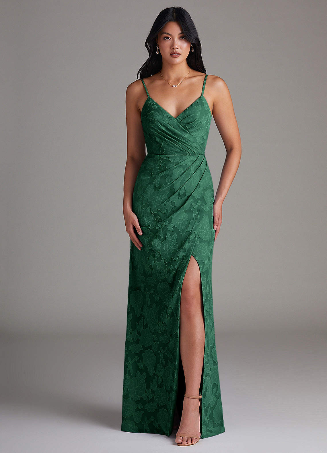 Maci Sheath V-Neck Floral Burnout Bridesmaid Dress in Dark Green