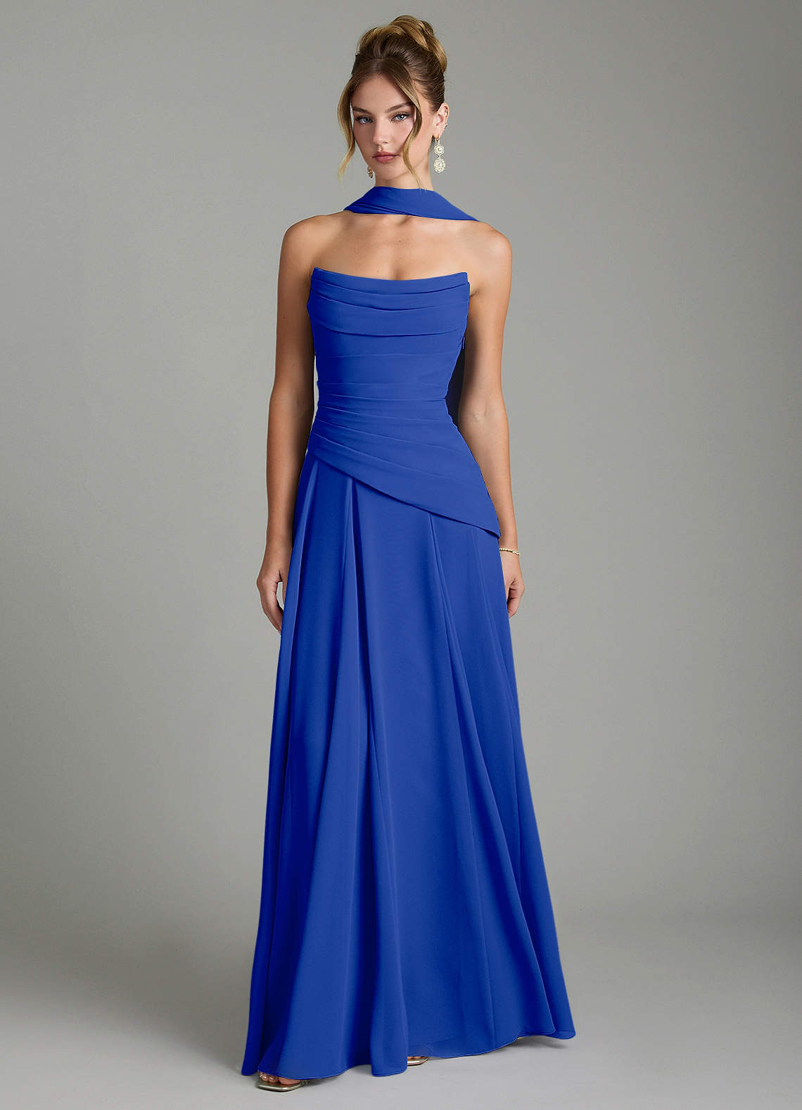 Gabriela A-Line Cowl-Neck Chiffon Bridesmaid Dress in Royal Blue