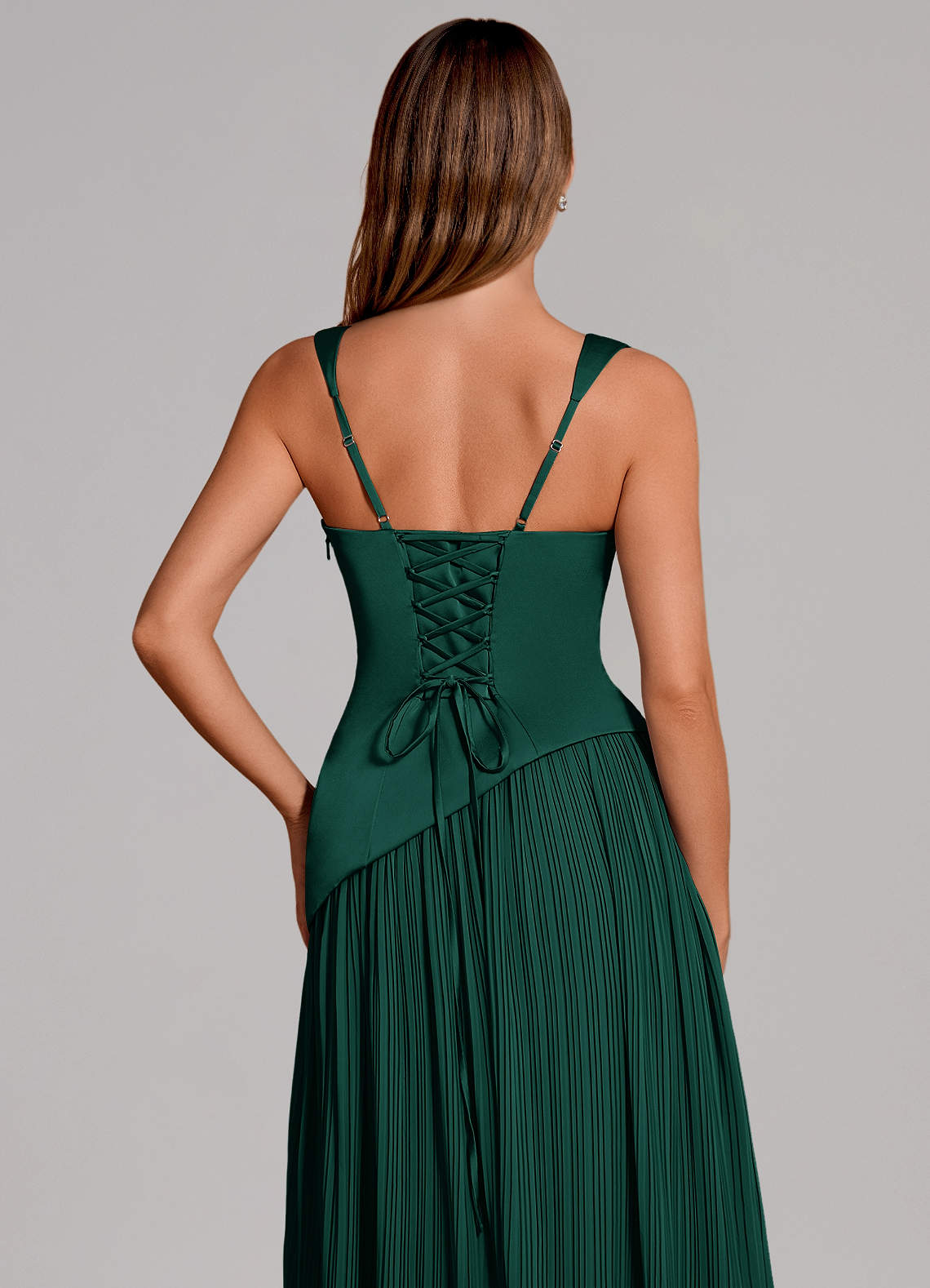 Stephanie A-Line Square-Neck Stretch Satin and Chiffon Bridesmaid Dress in Emerald