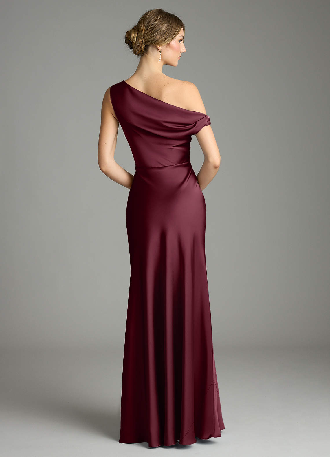 Emerson Mermaid One-Shoulder Stretch Satin Bridesmaid Dress in Cabernet