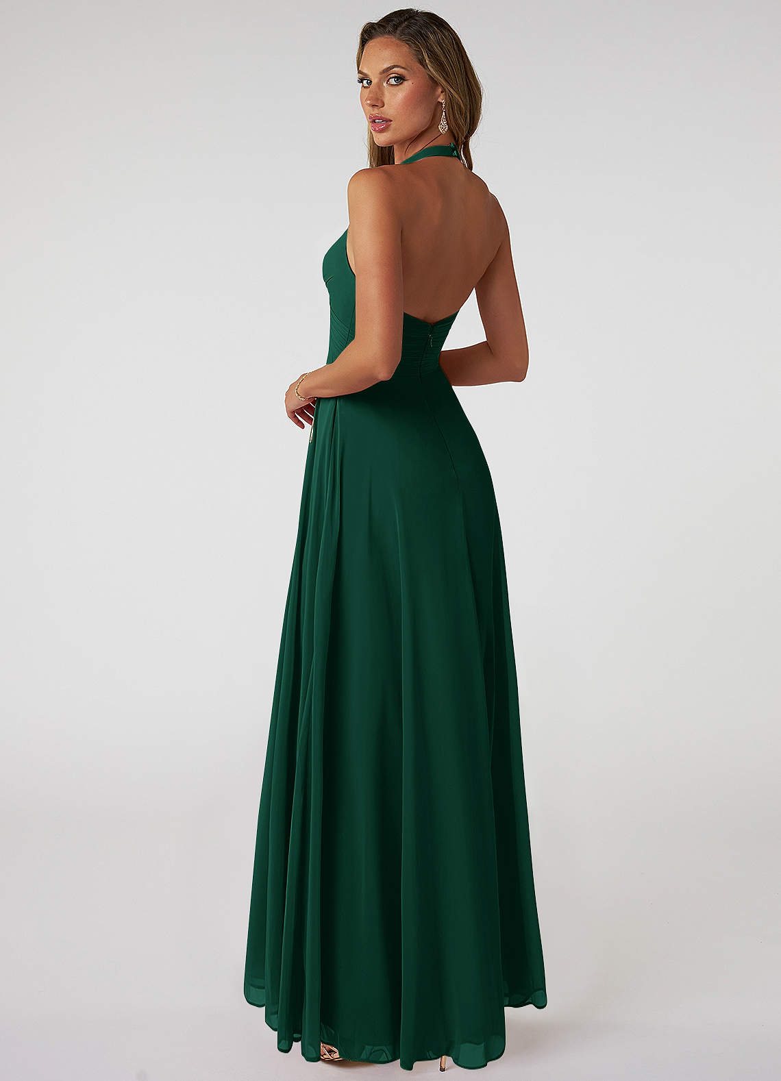 Tessie A-Line V-Neck Chiffon Bridesmaid Dress in Emerald