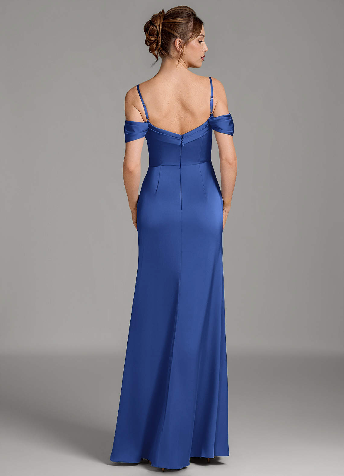 Wyatt Mermaid Off-the-Shoulder Stretch Satin Bridesmaid Dress in Royal Blue