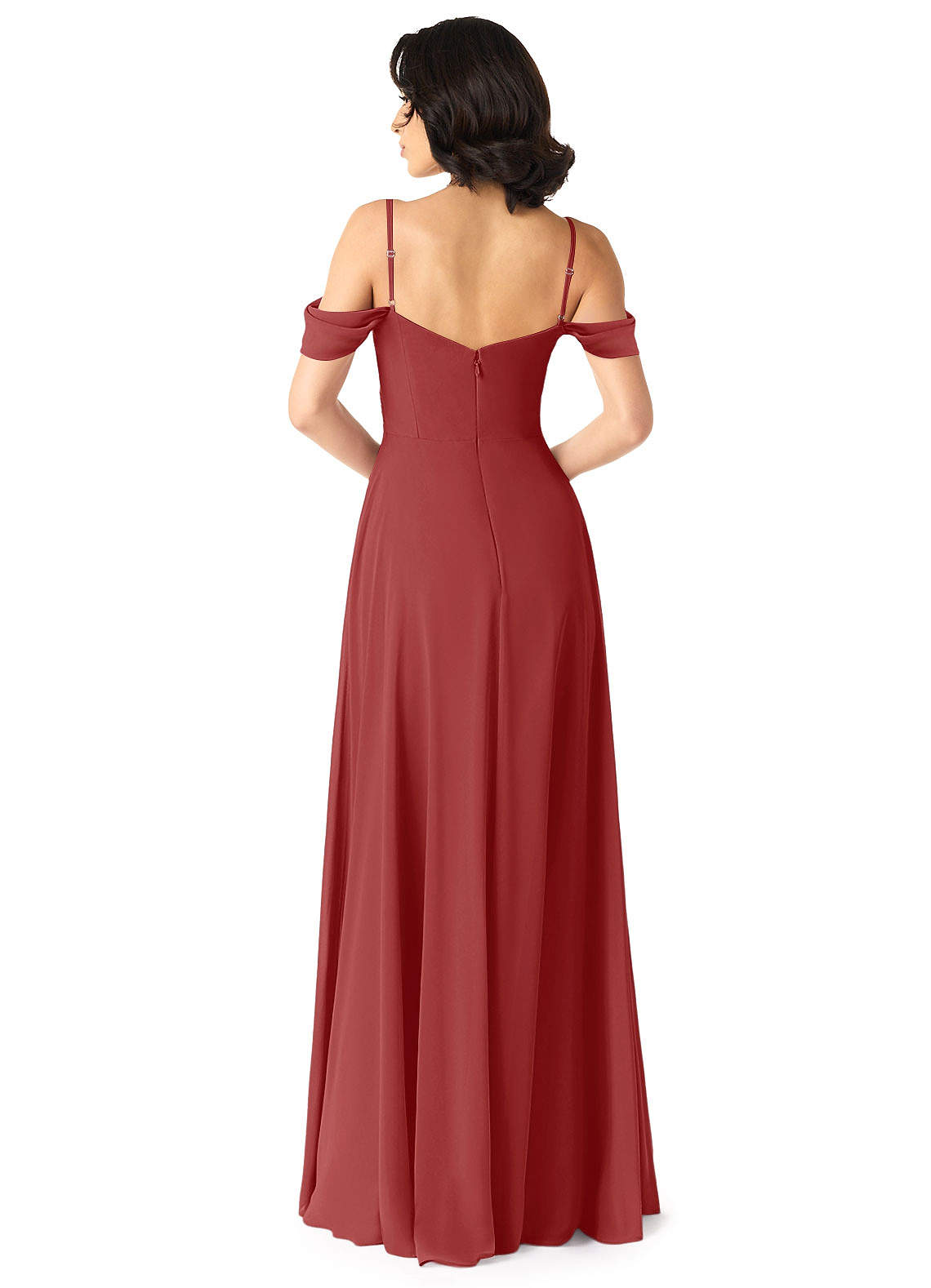 Tancie A-Line Off-the-Shoulder Chiffon Bridesmaid Dress in Rust