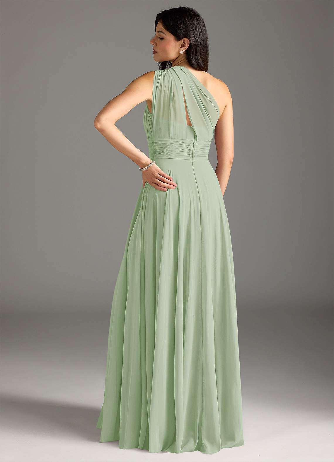 Charlize A-Line One-Shoulder Chiffon Bridesmaid Dress in Dusty Sage