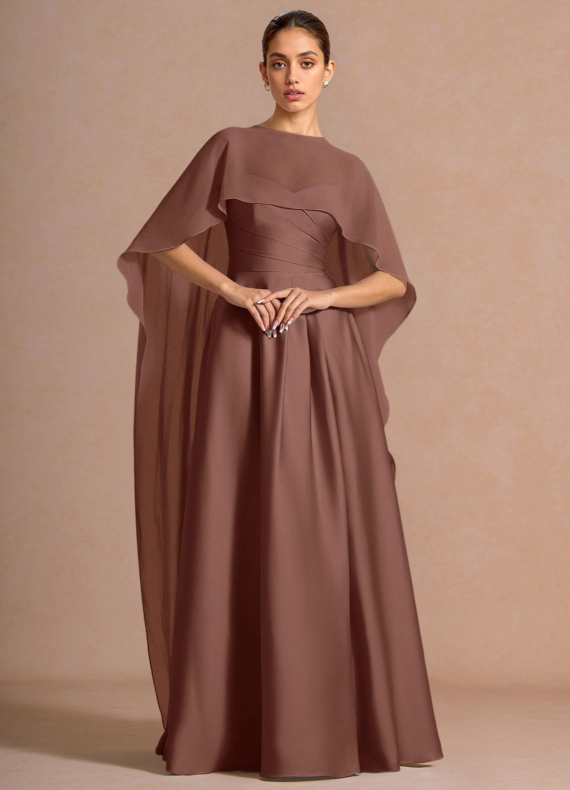 Nancy A-Line V-Neck Stretch Satin and Chiffon Evening Dress in Sky Blue