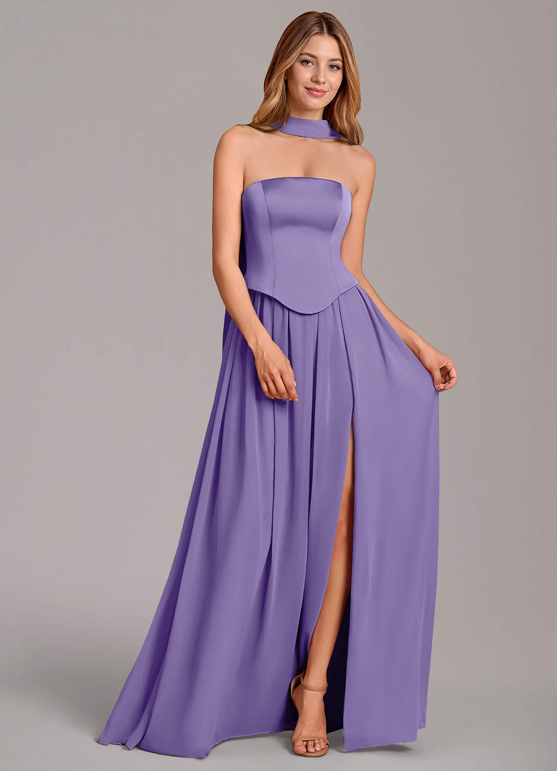 Cadence A-Line Strapless Chiffon and Stretch Satin Bridesmaid Dress in Tahiti