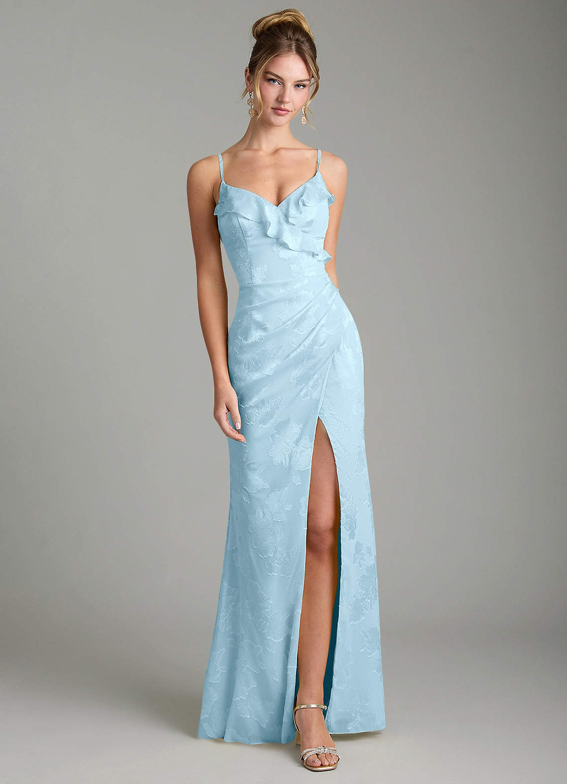 Larsa Mermaid V-Neck Jacquard Bridesmaid Dress in Sky Blue