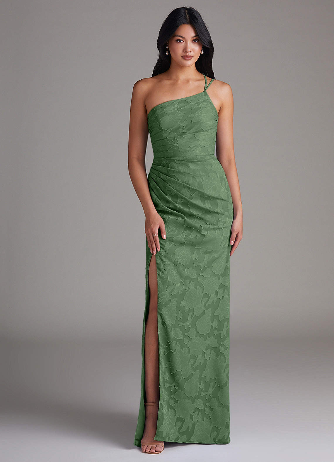 Eren Sheath One-Shoulder Floral Burnout Bridesmaid Dress in Eucalyptus