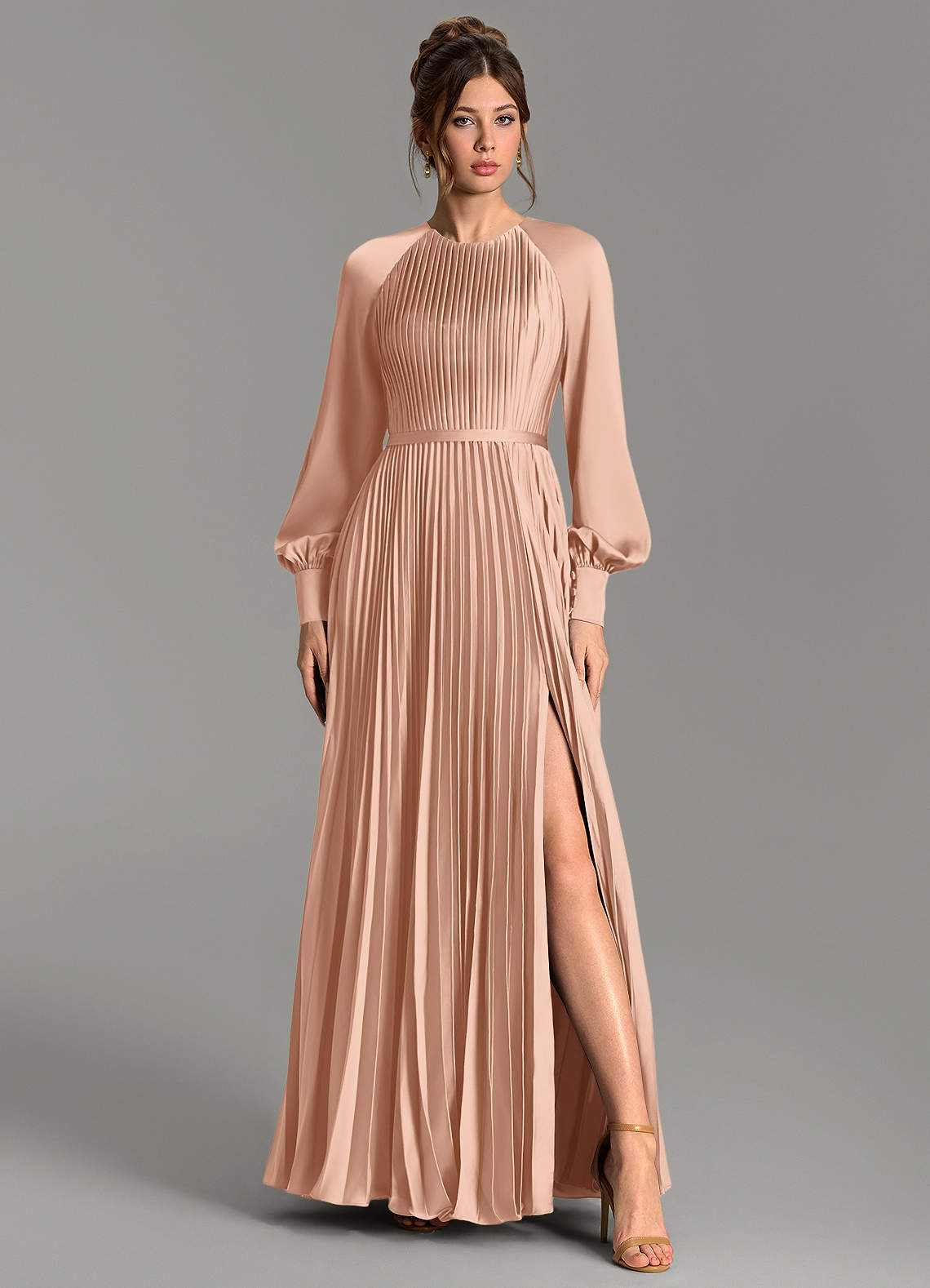 Grayson A-Line Scoop-Neck Stretch Satin Bridesmaid Dress in rose gold