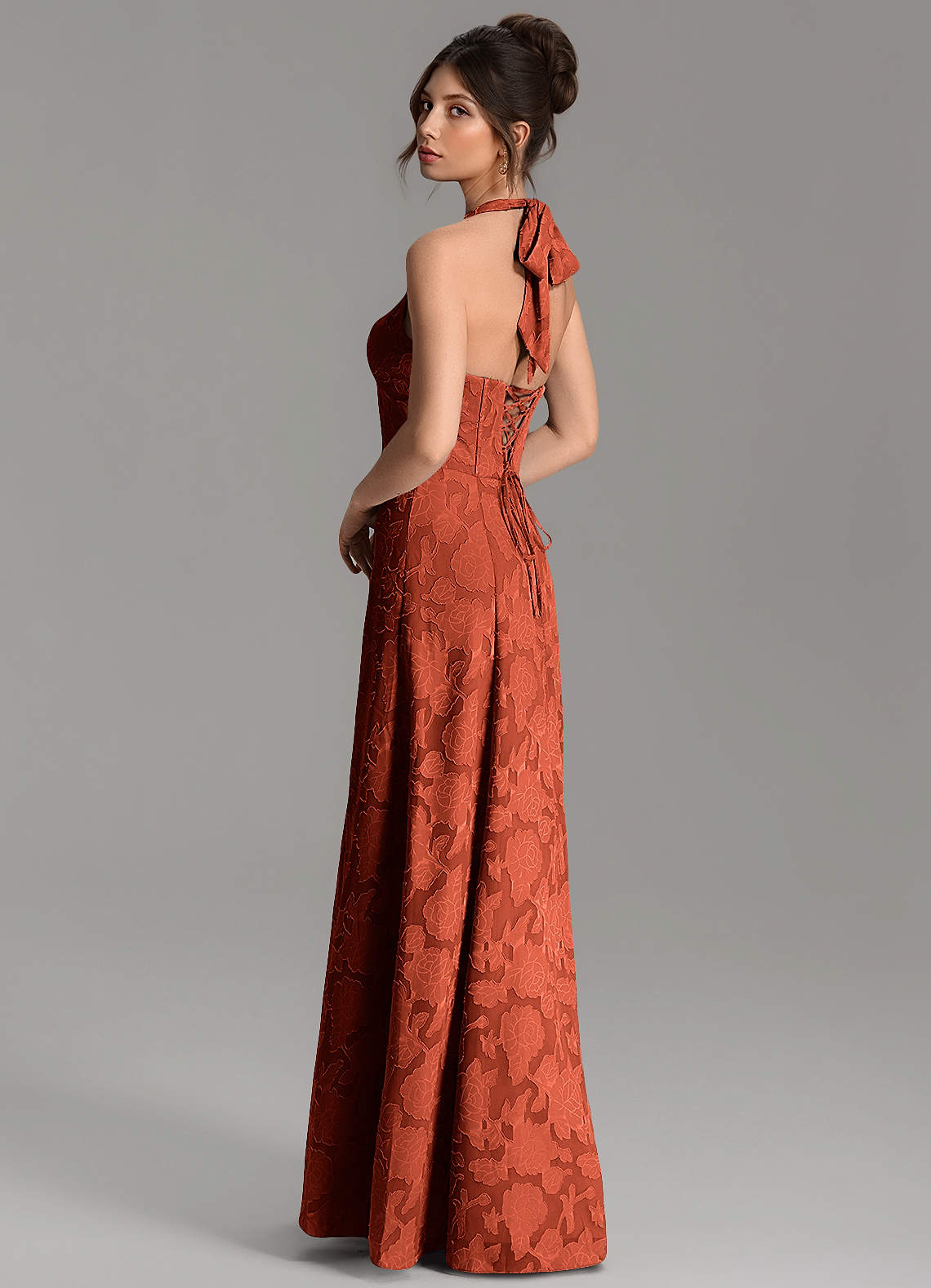 Nia A-Line V-Neck Floral Burnout Bridesmaid Dress in Auburn
