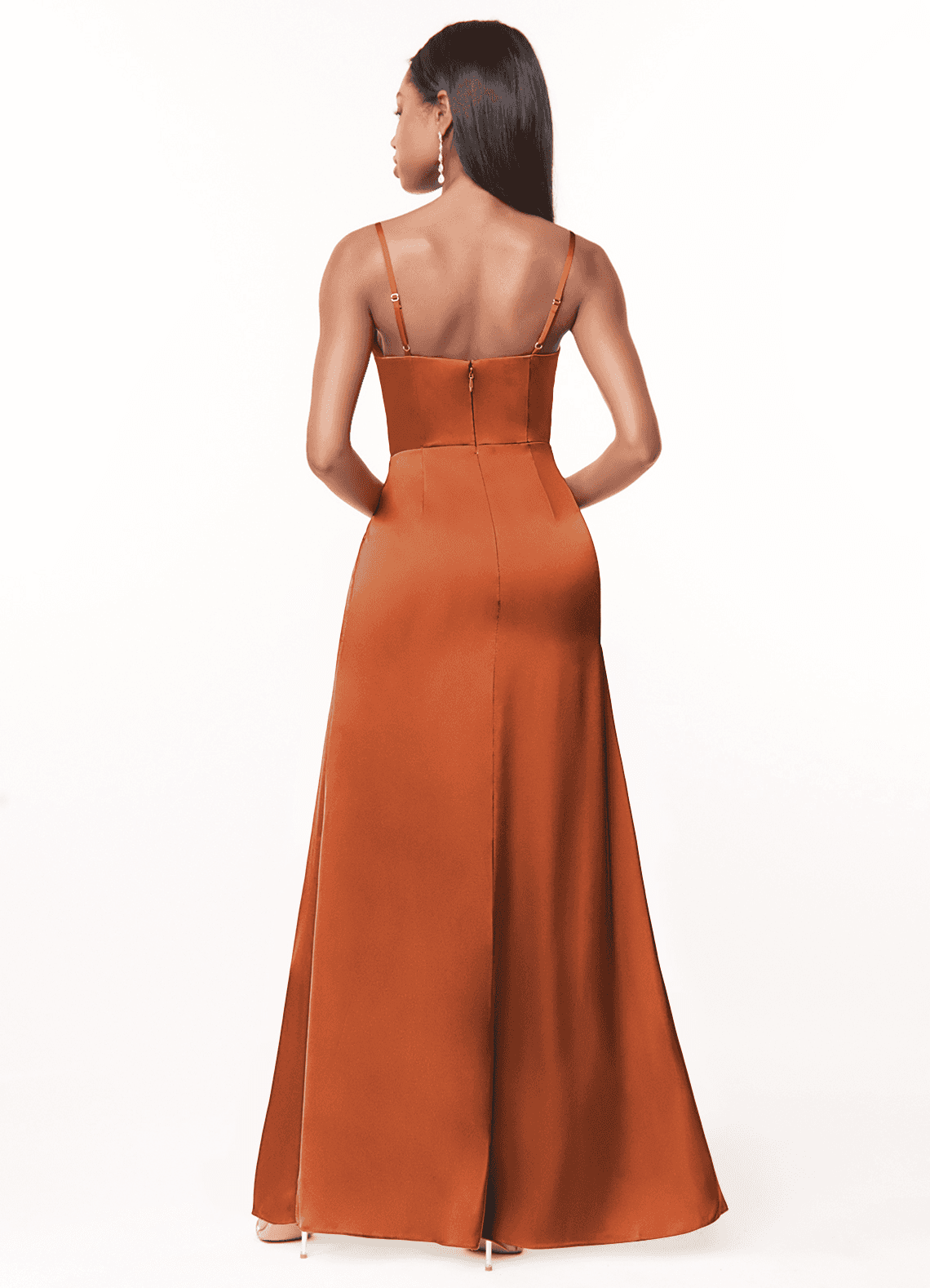 Maci A-Line V-Neck Stretch Satin Bridesmaid Dress in Cinnamon