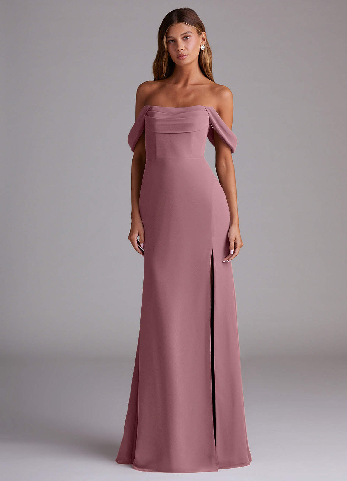 Saige A-Line Off-the-Shoulder Chiffon Bridesmaid Dress in Amethyst