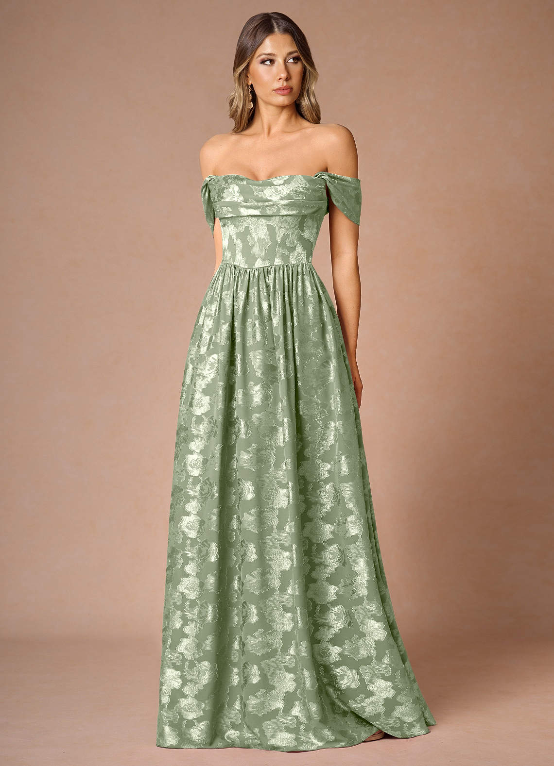 Hazel A-Line Cowl-Neck Fil Coupé Wedding Guest Dress in Light Green