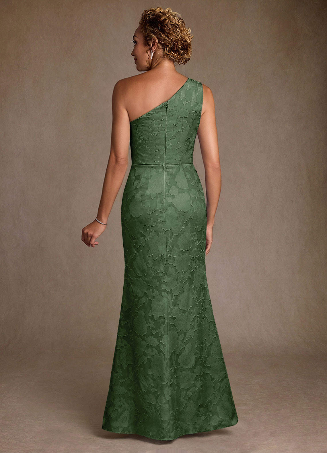 Joylin Trumpet One-Shoulder Floral Burnout Mother of the Bride Dress in eucalyptus