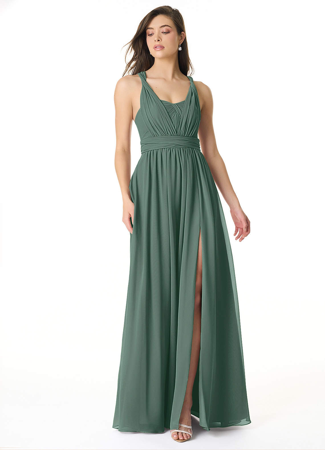 Olani A-Line V-Neck Chiffon Bridesmaid Dress in Sea Moss
