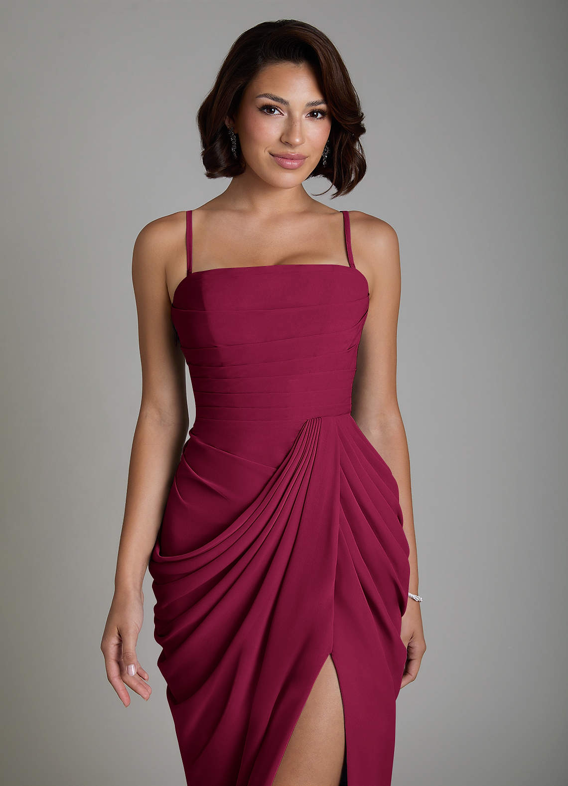 Nyra Sheath Strapless Chiffon Bridesmaid Dress in Burgundy