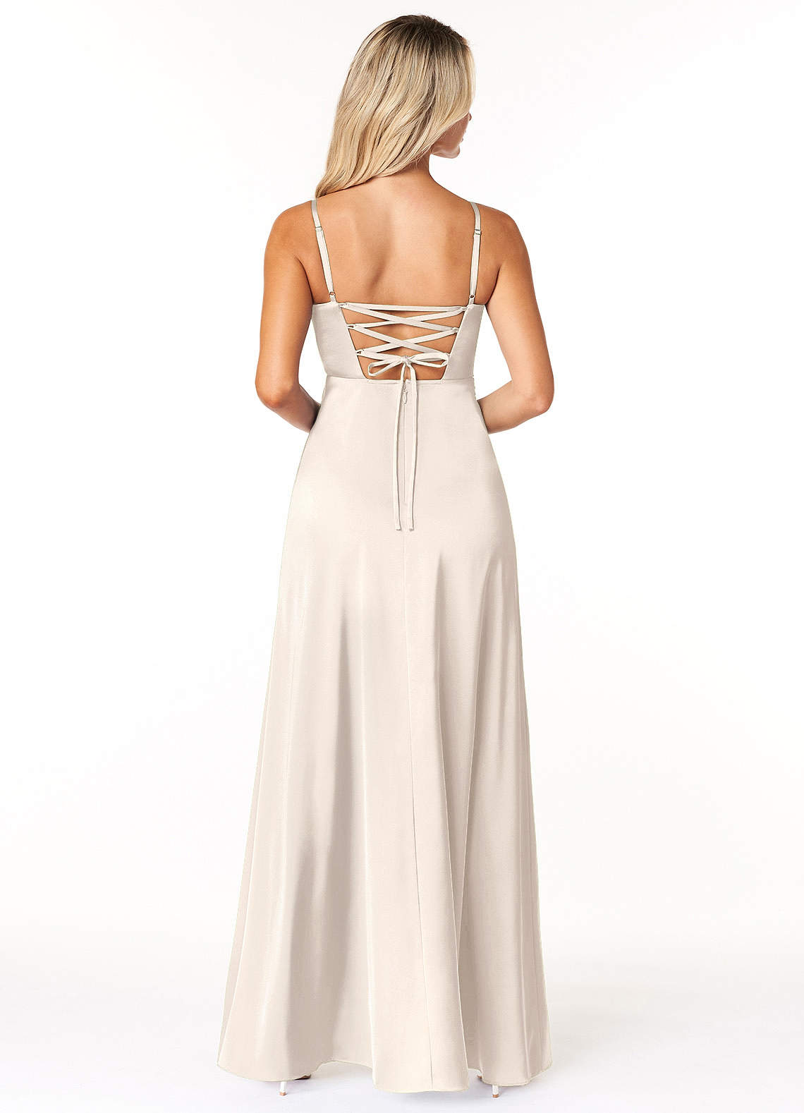 Marchella A-Line V-Neck Stretch Satin Bridesmaid Dress in White Alabaster