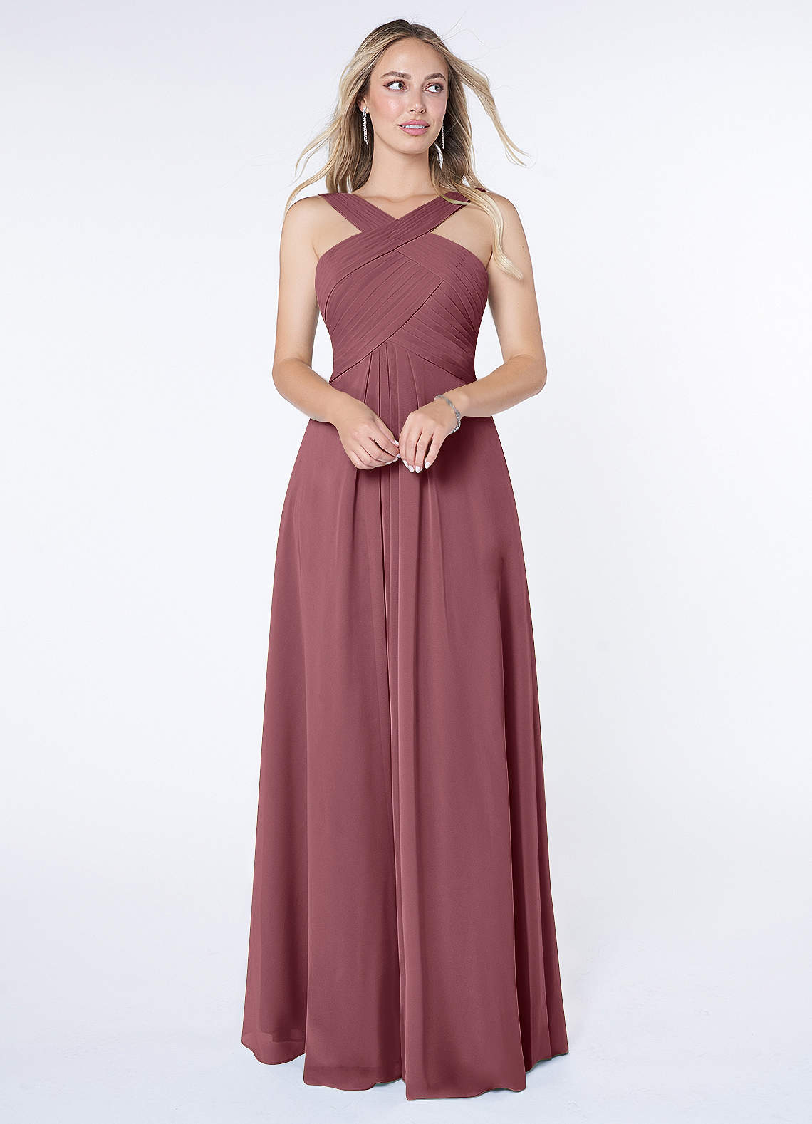 Kaleigh A-Line Halter Chiffon Bridesmaid Dress in Desert Rose