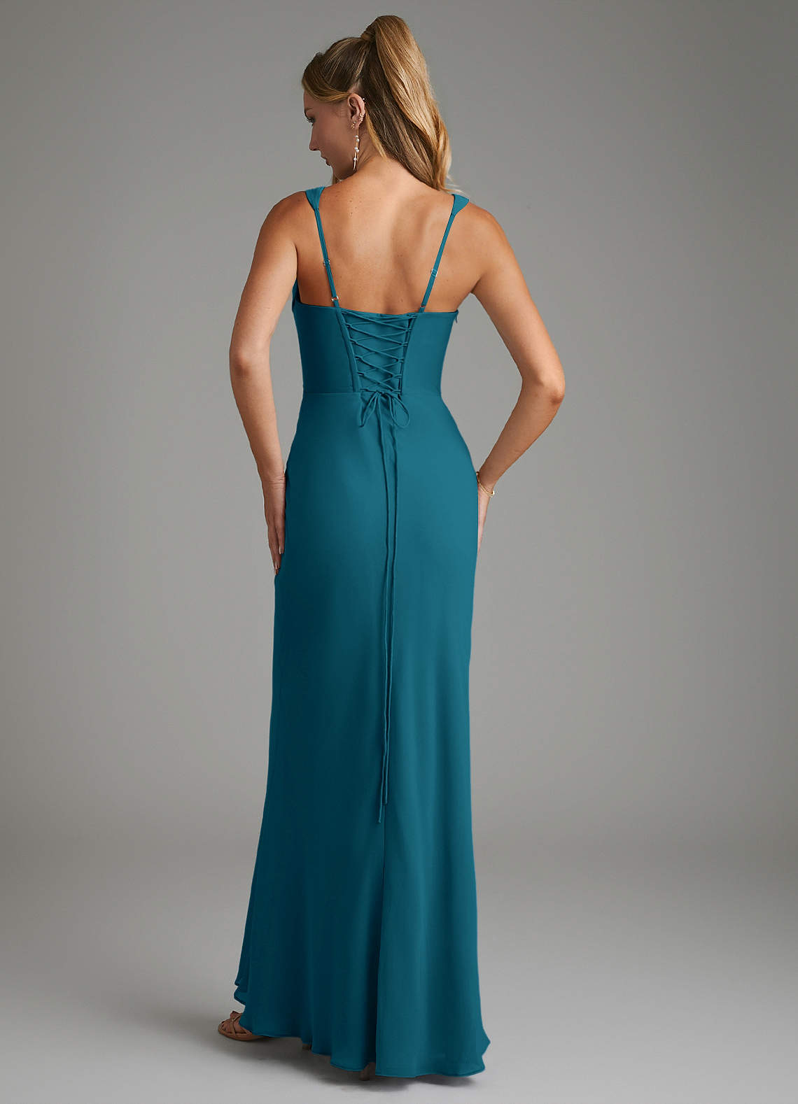 Asa Sheath Square-Neck Chiffon Bridesmaid Dress in Ink Blue