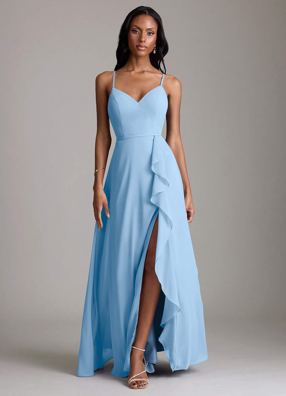 Naeem A-Line V-Neck Chiffon Bridesmaid Dress in Powder Blue