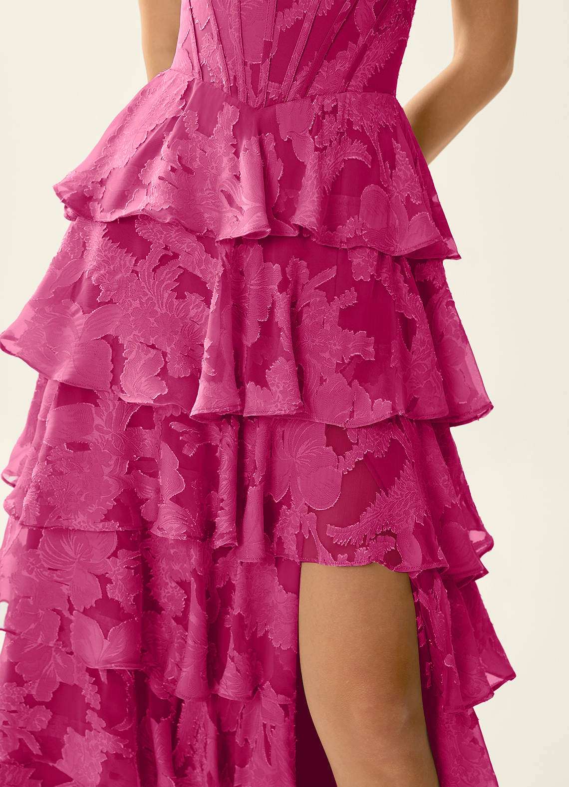 Wrenana A-Line Cowl-Neck Floral Burnout Evening Dress in Fuchsia