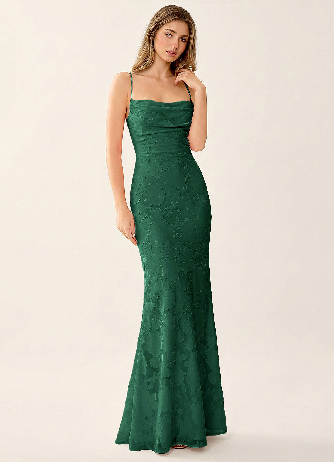 Natasha Mermaid Spaghetti-Strap Floral Burnout Evening Dress in Burgundy