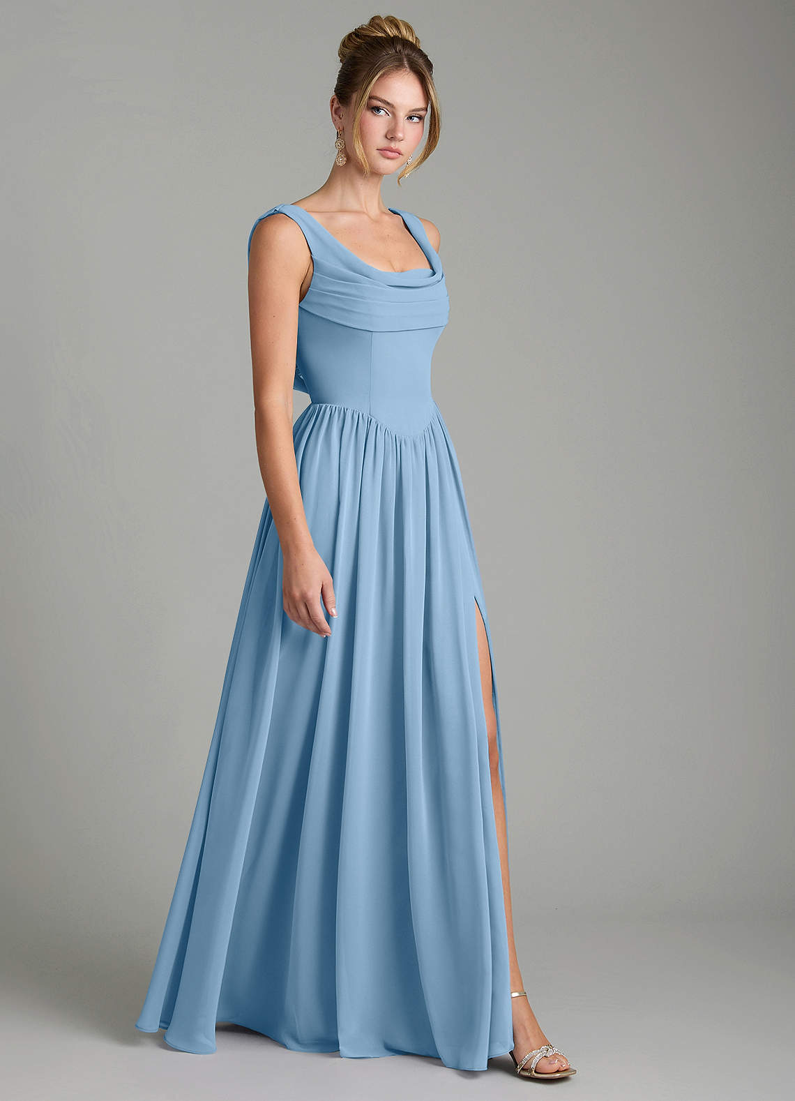 Novi A-Line Square-Neck Chiffon Bridesmaid Dress in Steel Blue
