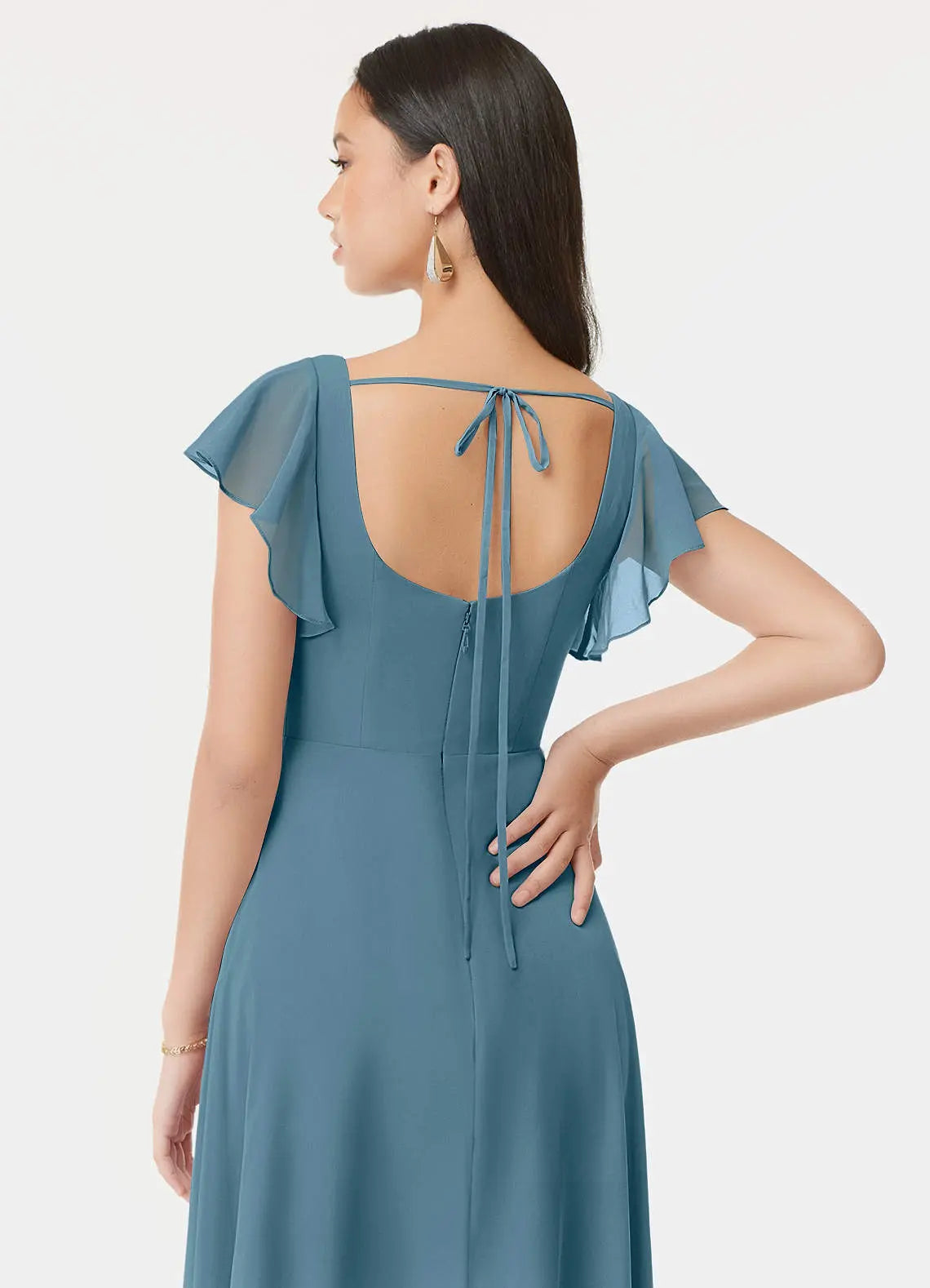 Bondi A-Line Square-Neck Chiffon Bridesmaid Dress in Bermuda