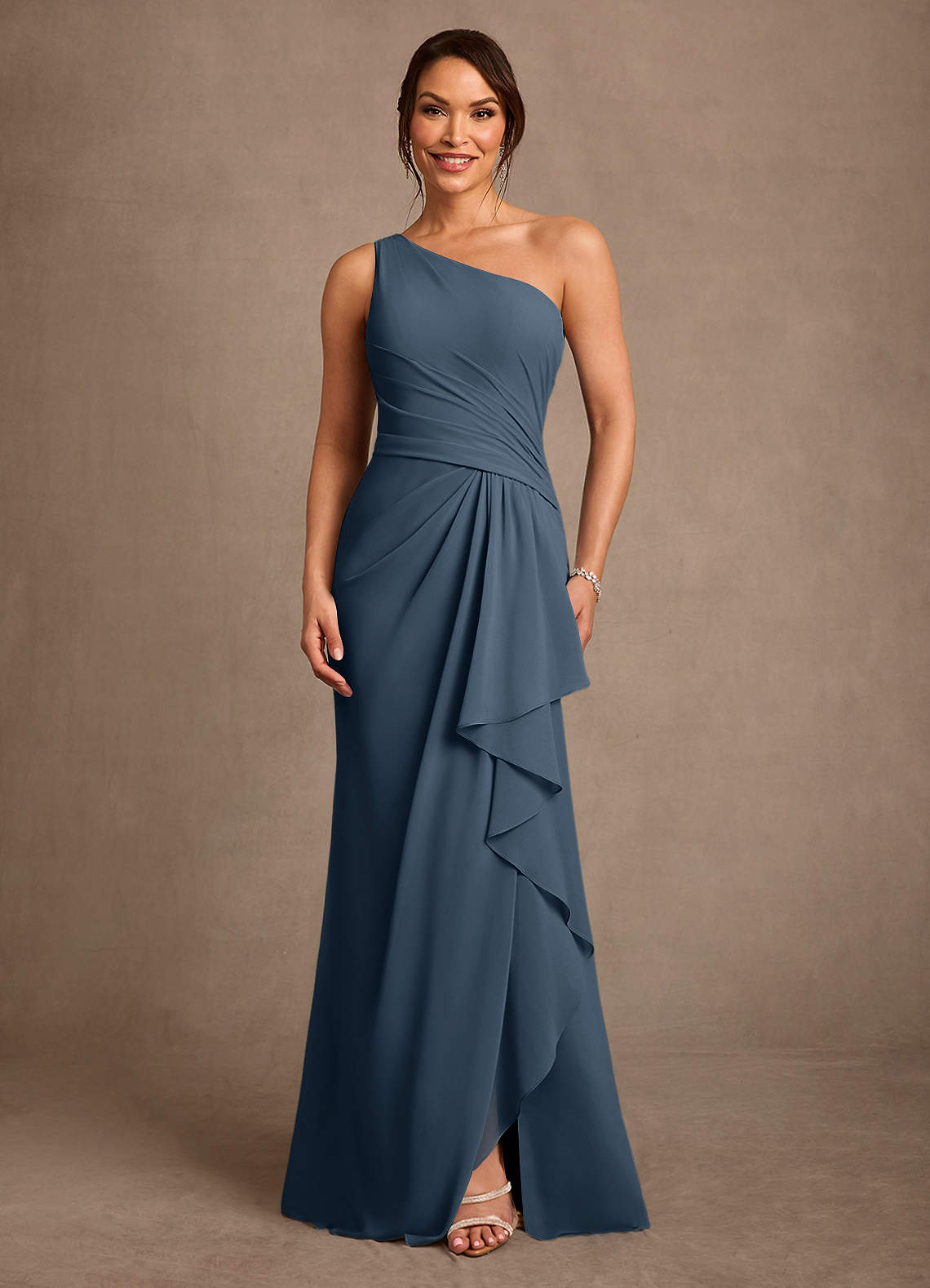 Floy Sheath One-Shoulder Chiffon Mother of the Bride Dress in Neptune
