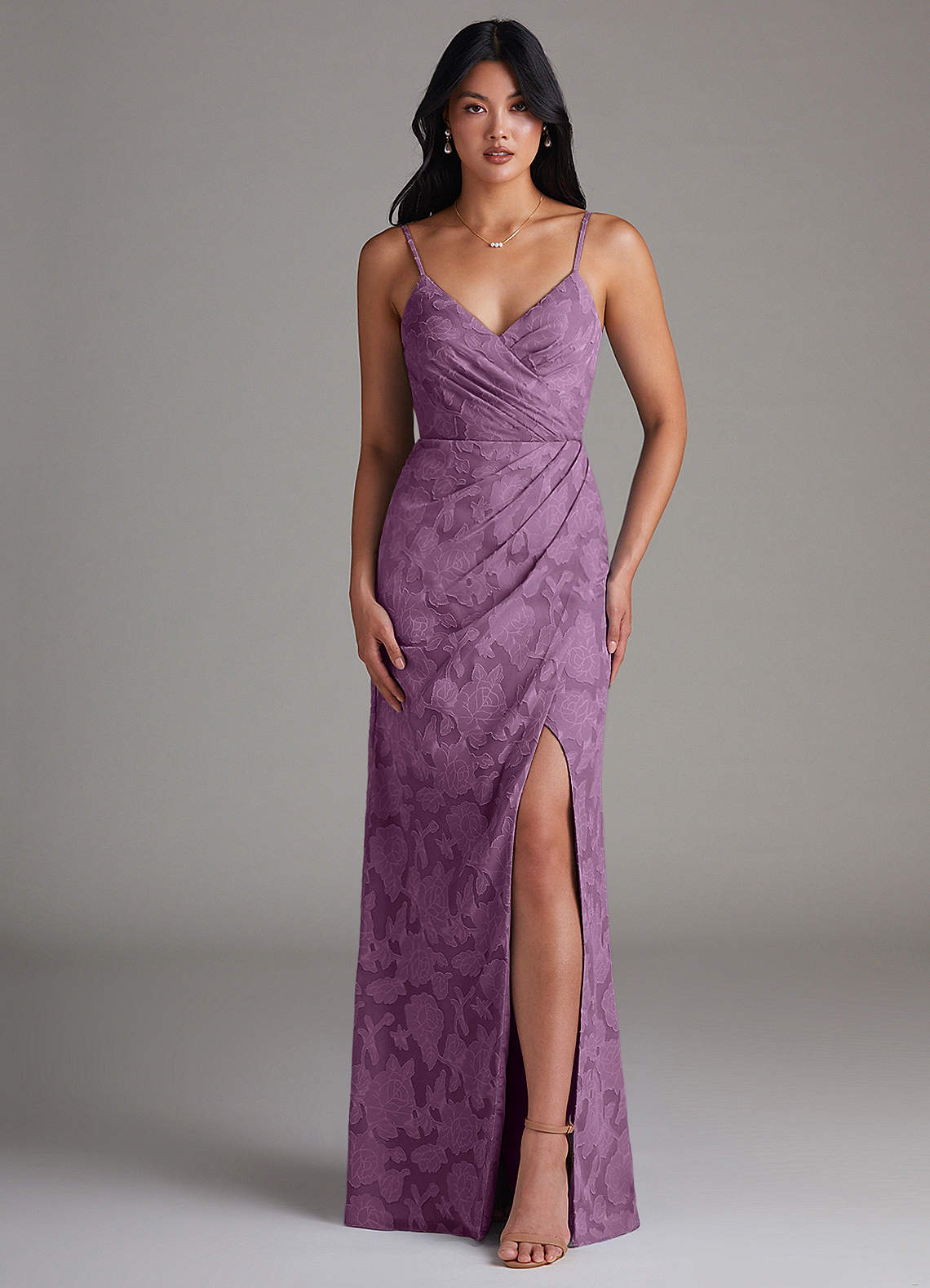Maci Sheath V-Neck Floral Burnout Bridesmaid Dress in Wisteria