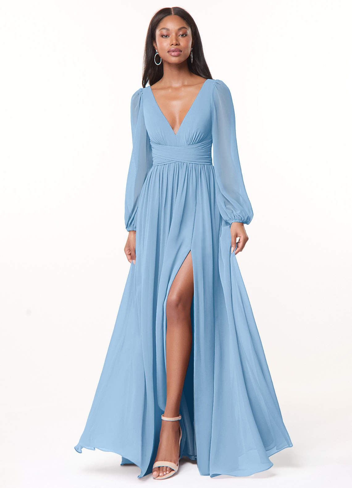 Norah A-Line V-Neck Chiffon Bridesmaid Dress in Powder Blue