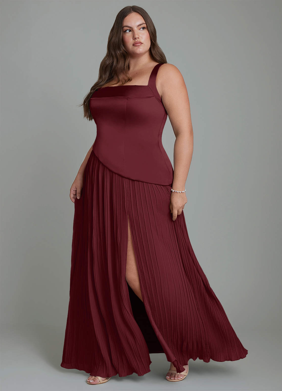 Stephanie A-Line Square-Neck Stretch Satin and Chiffon Bridesmaid Dress