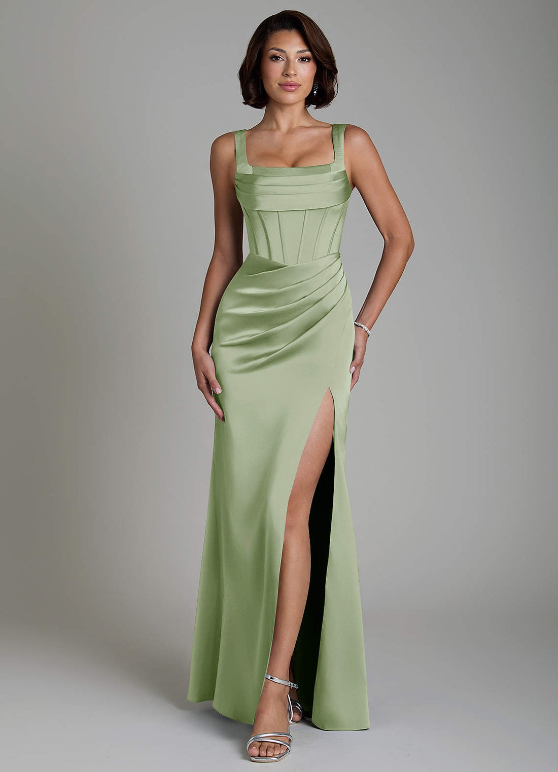 Amora Mermaid Square-Neck Stretch Satin Bridesmaid Dress in Copper