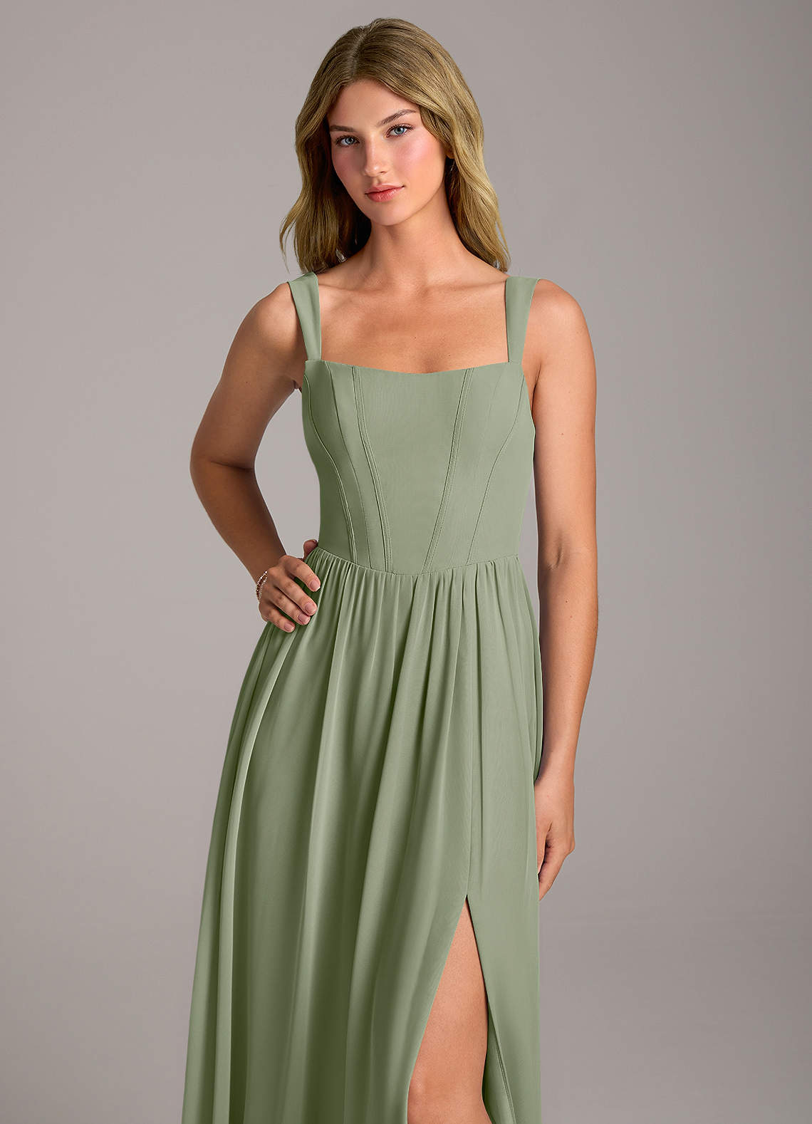 Rosaline A-Line Square-Neck Chiffon Bridesmaid Dress in Pistachio