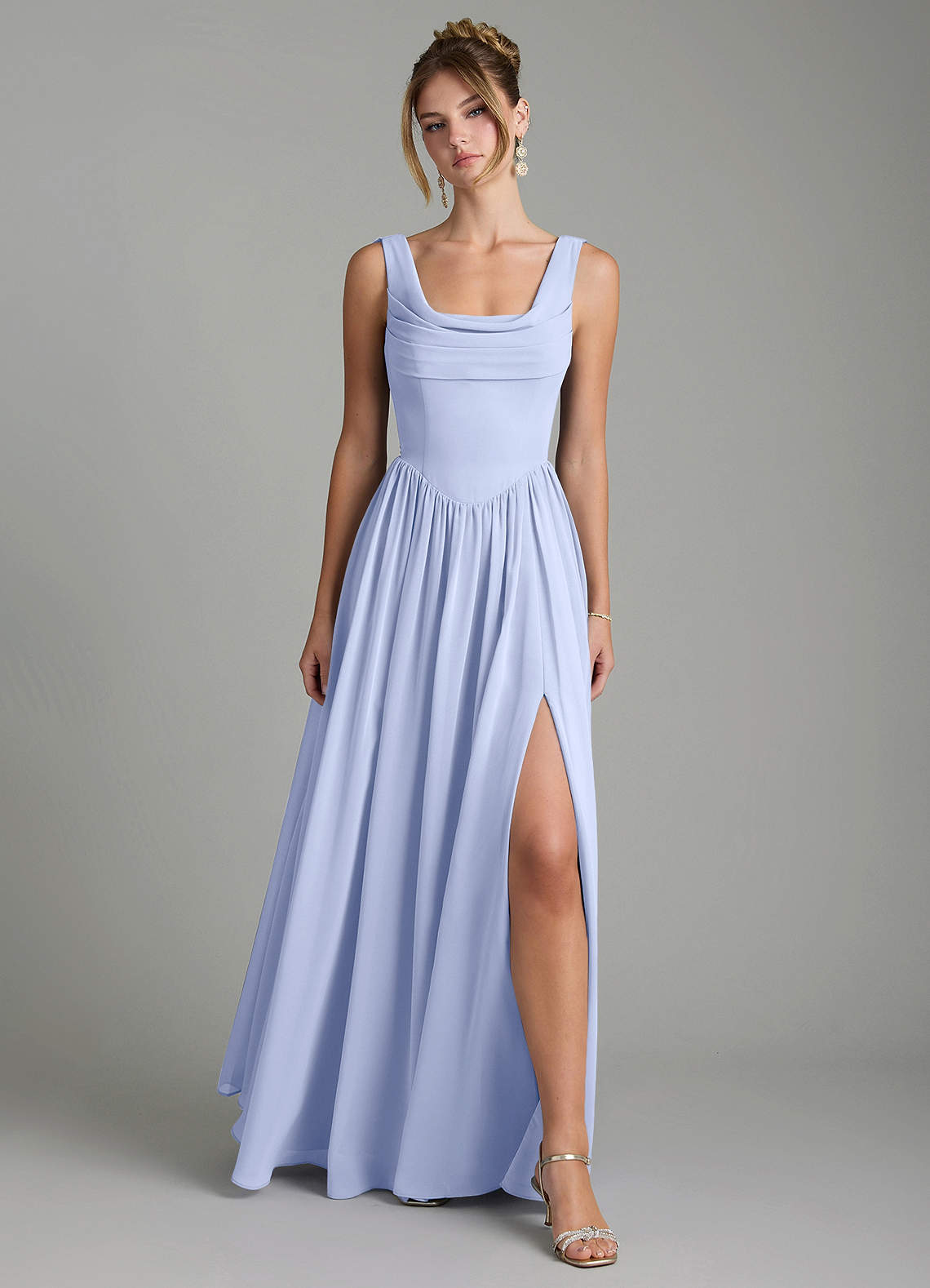 Novi A-Line Square-Neck Chiffon Bridesmaid Dress in Ice
