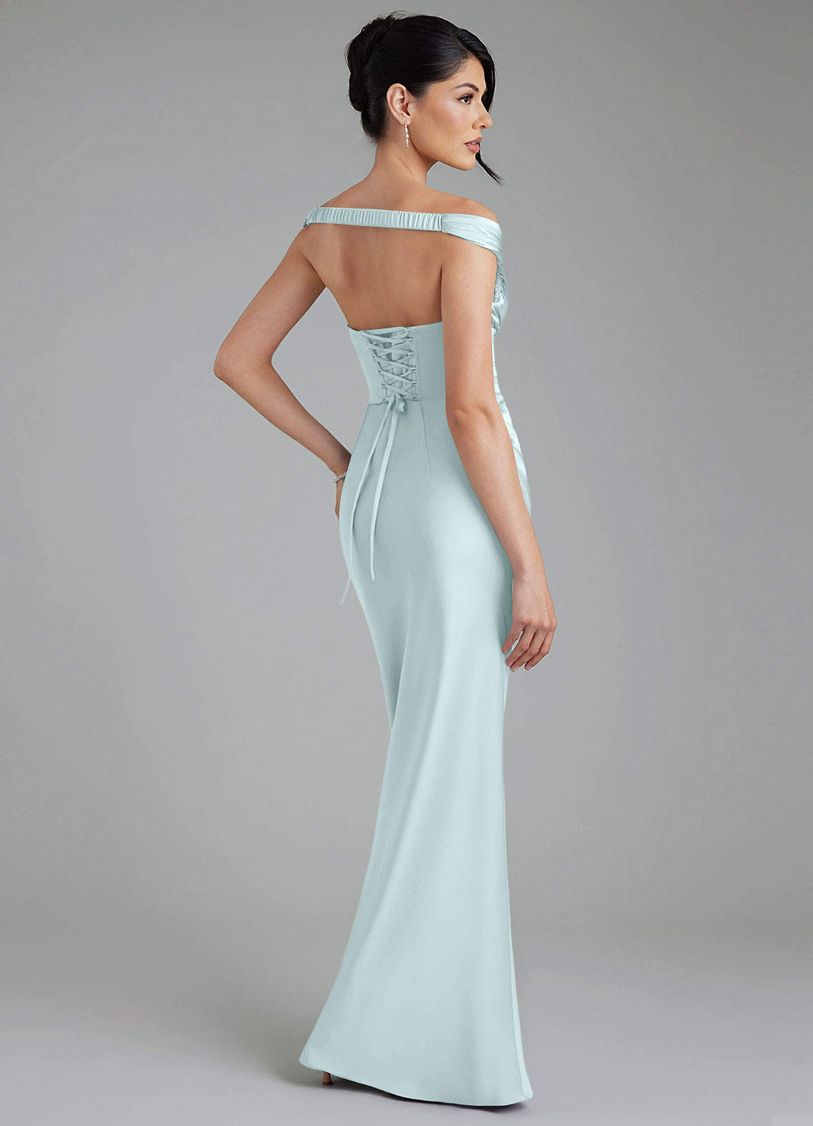 Stella Sheath V-Neck Stretch Satin Bridesmaid Dress in Sea Glass