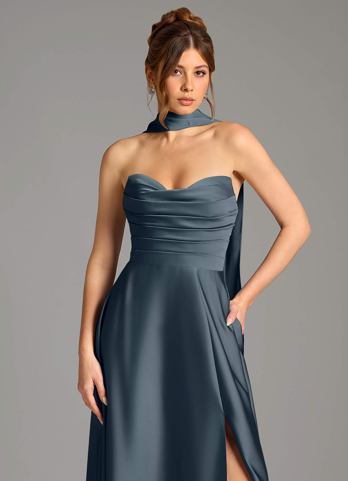Ayla A-Line Sweetheart Stretch Satin Bridesmaid Dress in Twilight