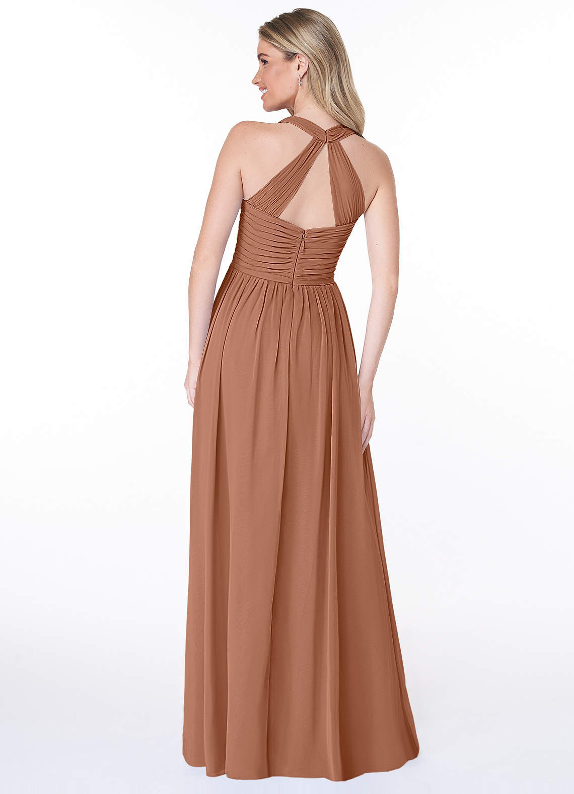 Jaclyn A-Line Halter Chiffon Bridesmaid Dress in Bronzer
