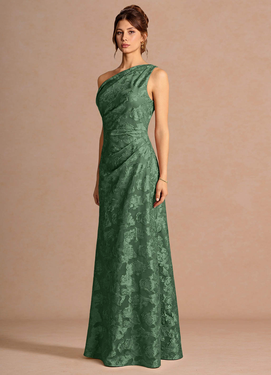 Kismet Mermaid One-Shoulder Fil Coupé Wedding Guest Dress in Eucalyptus