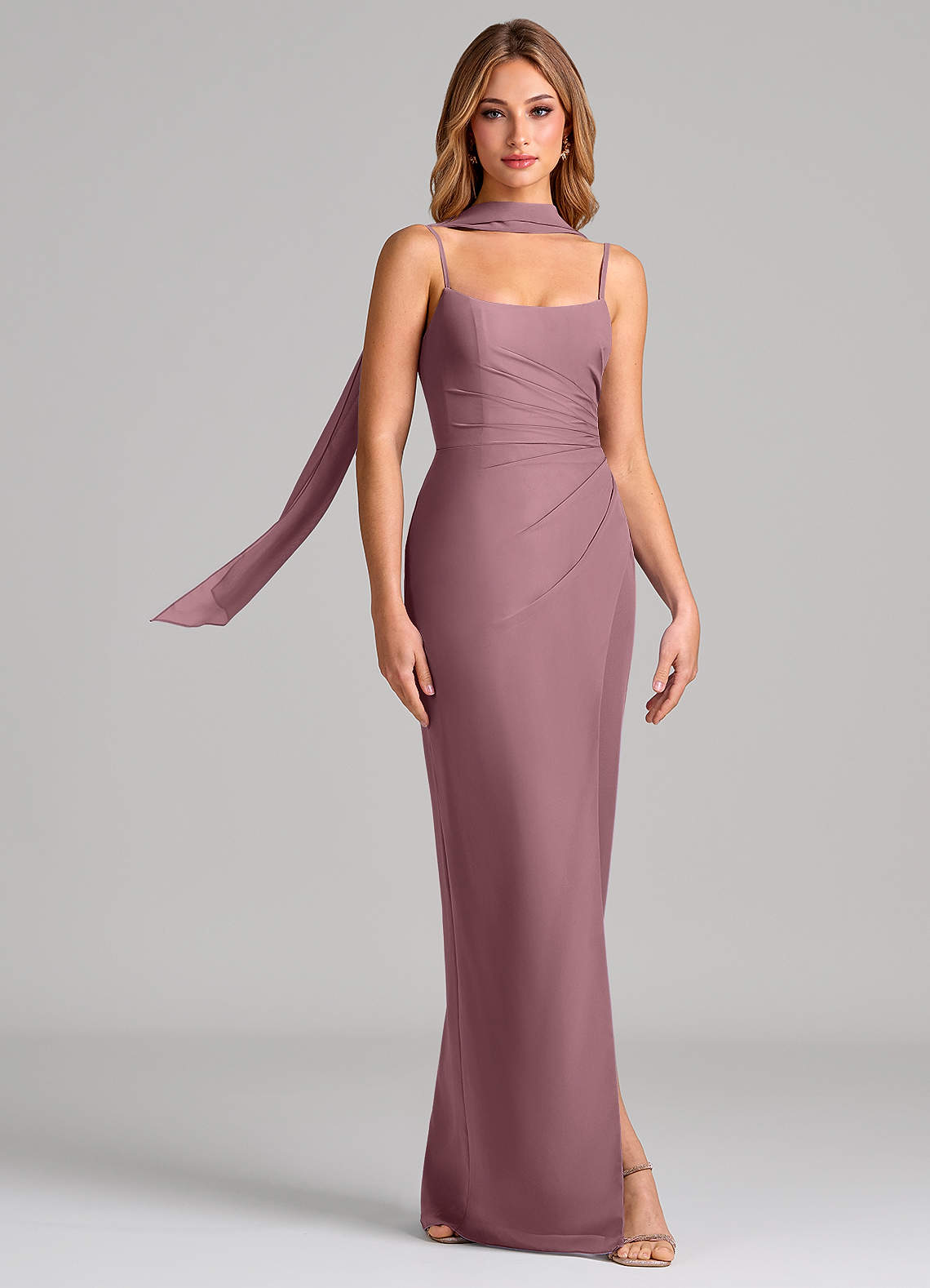 Calandra Sheath Scoop-Neck Chiffon Bridesmaid Dress in Amethyst
