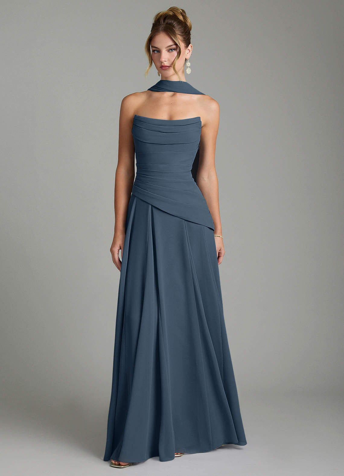 Gabriela A-Line Cowl-Neck Chiffon Bridesmaid Dress in Neptune