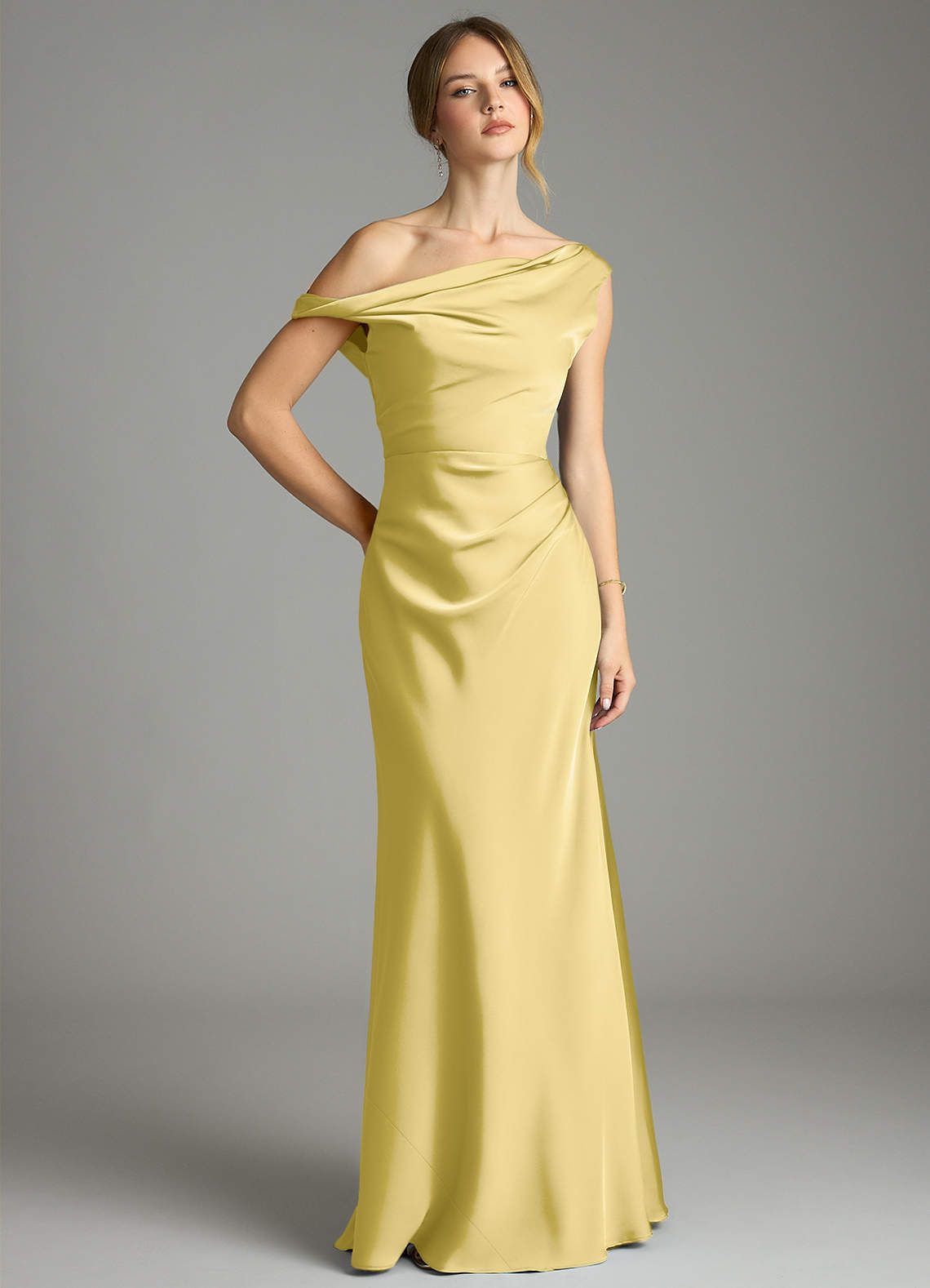 Emerson Mermaid One-Shoulder Stretch Satin Bridesmaid Dress in Canary