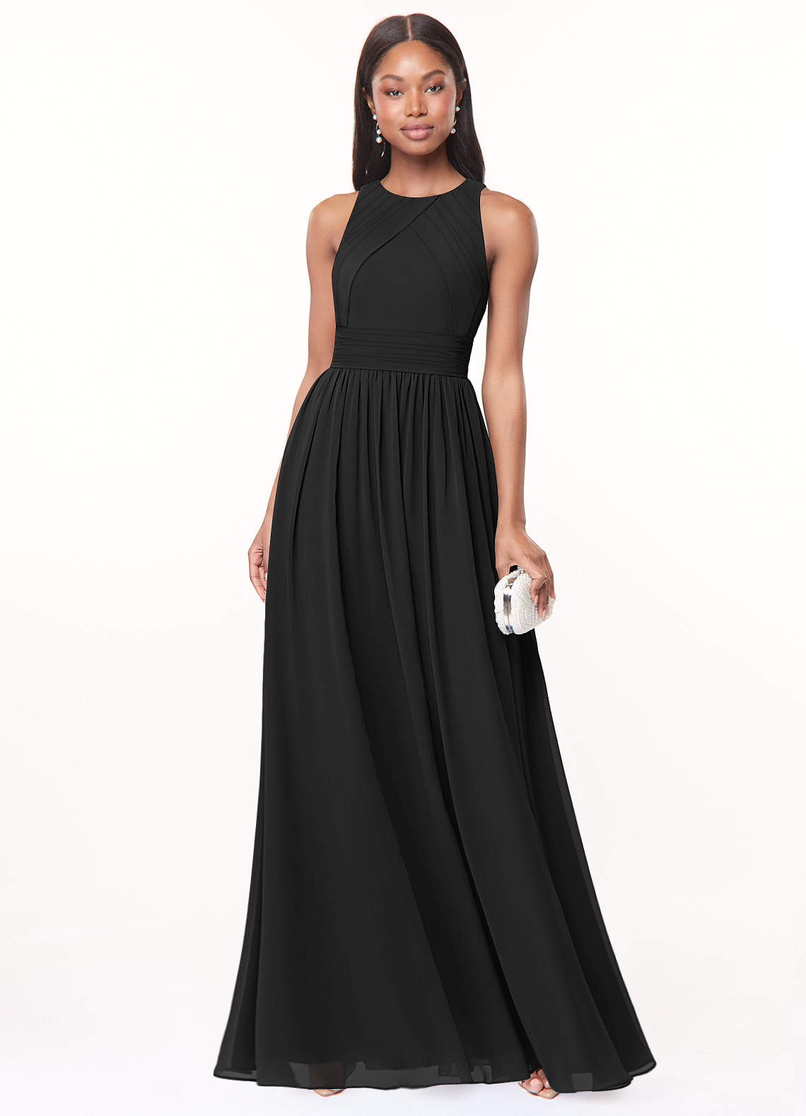 Harper A-Line Scoop-Neck Chiffon Bridesmaid Dress in black