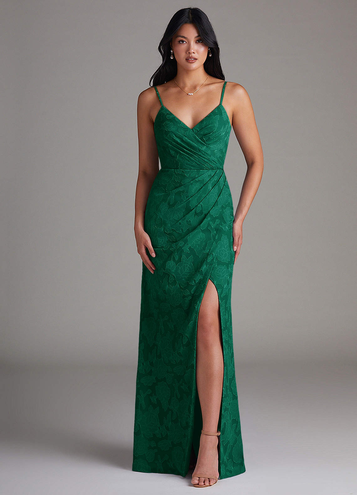 Maci Sheath V-Neck Floral Burnout Bridesmaid Dress in Emerald
