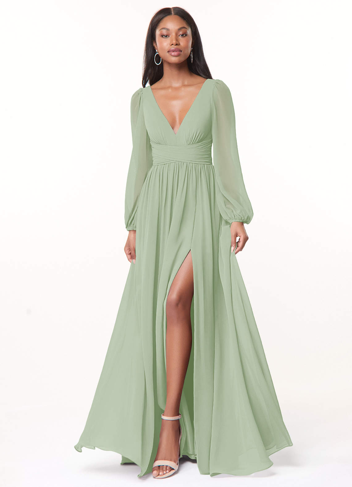 Norah A-Line V-Neck Chiffon Bridesmaid Dress in Dusty Sage
