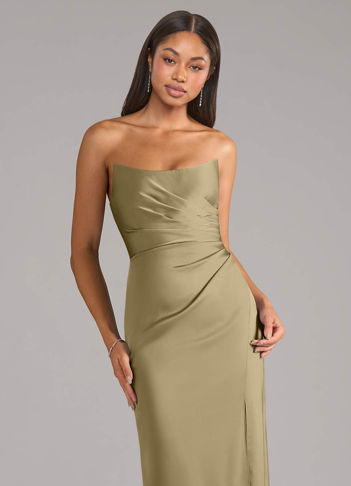 Marla Sheath Strapless Stretch Satin Bridesmaid Dress in Moss Green