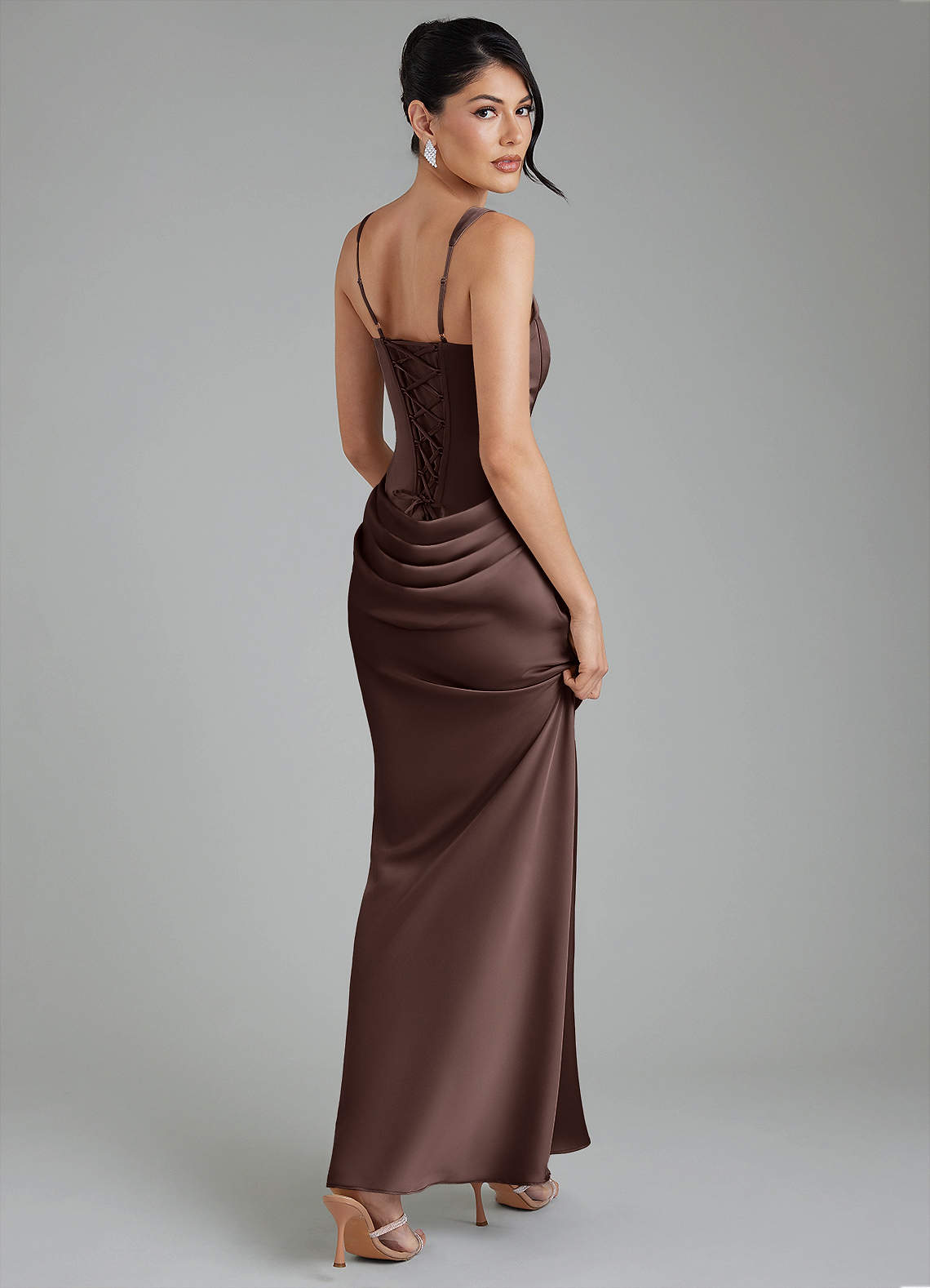 Etta Mermaid Square-Neck Stretch Satin Bridesmaid Dress in Ganache